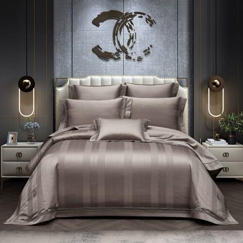 PAPA&MIMA Satin 100S Egyptian Cotton Duvet Cover Set Jacquard Queen King Size Linens