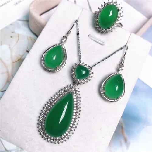 Jadery Luxury Green Jade Emerald Jewelry Sets 100% 925 Sterling Silver Ring/Necklace/Earring Gemstone Crystal Party Fine Jewelry