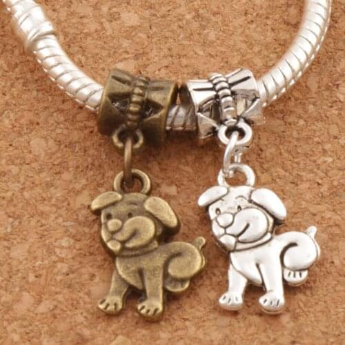 22pcs Cute Dog Metal Big Hole Beads Dangle Fit European Charm Bracelets Jewelry DIY B116 11.4x28mm Zinc Alloy/Bronze