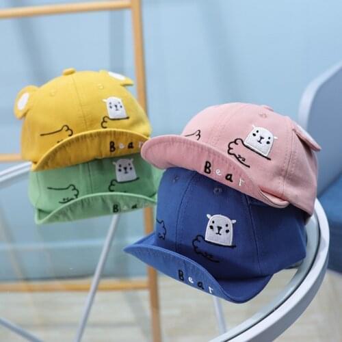Cute Cartoon Baby Hat With Ears Soft Kids Hat Bonnet Solid Color Baby Boys Girls Baseball Cap Infant Toddler Sun Hat