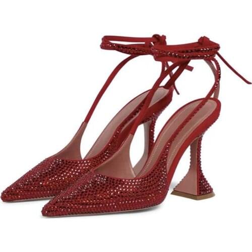 Fashion Strappy Bow-Knot High Heels Gladiator Sandals For Woman Pumps 2022 New Sexy Big Red Rhinestone Wedding Shoes High-Heeled