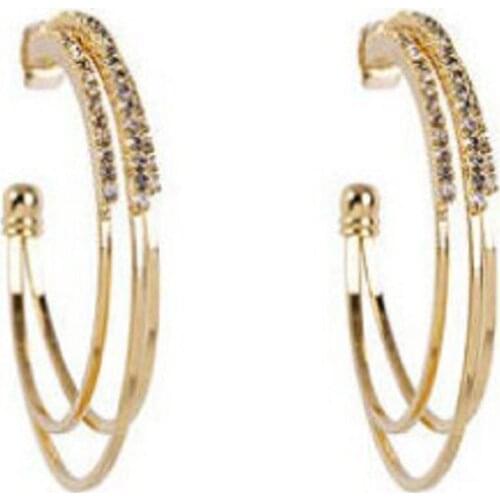 Fashion C-shaped rhinestone earrings hollow earrings big circle earrings