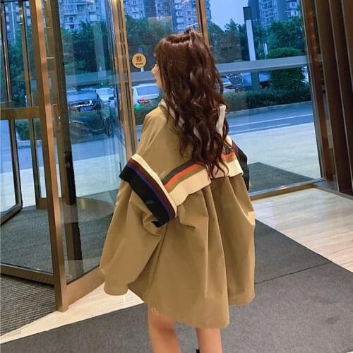 MRWILK Jackets Women Knitted Striped Patchwork Loose Medium-long Jacket Coat Womens Casual Cargo Streetwear BF Oversize Ulzzang
