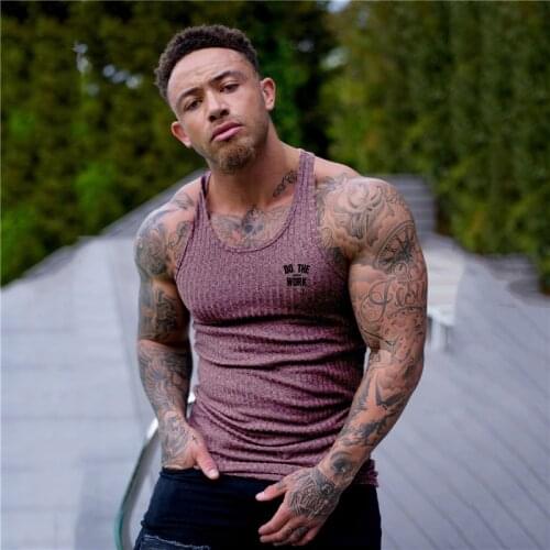 Mens Bodybuilding Tank top Gym Fitness Sleeveless Shirt Mens Knitted Big Cut-back Shirt Fashion Singlets Undershirt