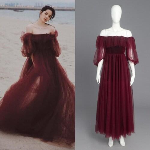 2020 New Mesh Party Dress Sexy Off The Shoulder Long Dress Women Burgundy Midi Vacation Boho Chic Beach Holidy summer Dress robe
