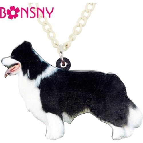 Bonsny Acrylic Border Collie Dog Necklace Pendant Collare Fashion Animal Jewelry For Women Girls Pet Lovers Friend Gift Charms