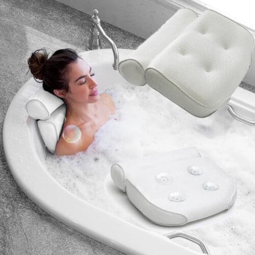 Bath Tub Spa Pillow Cushion Neck Back Support Foam Comfort Bathtub 6 Suction Cup