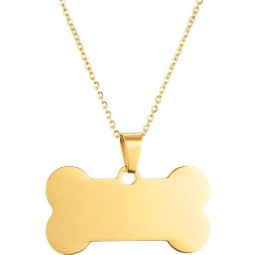 Engraving Customized Pet Dog Tag Bone Shape Pendant Necklaces Gold Silver Color Chain Necklaces Exclusive Information for Pets