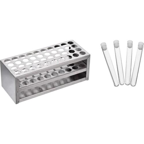 PPYY-100Pcs Clear Plastic Test Tube with Cap 12X100mm U-Shaped Bottom with 14mm 40 Hole Aluminum Test Tube Rack
