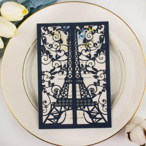 1pcs free shipping Laser Cut Tower invitations hollow gate wedding invitation cards for Bridal shower birthday sweet party cover