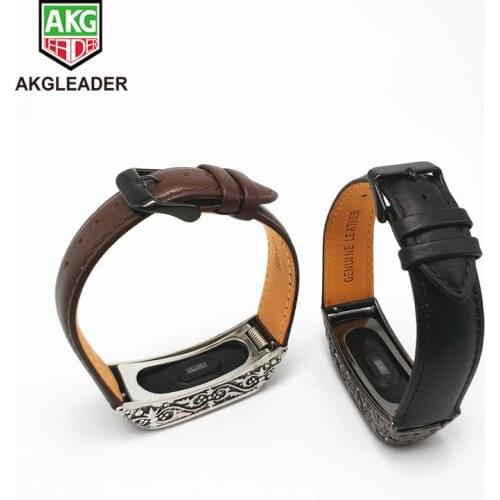 For Xiaomi Band 3 Watch Bracelet Wrist Strap Newest Genuine Leather Watchband Replacement Wristband With Metal Case For Miband 3