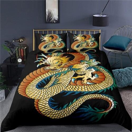 Luxury 3D Golden Dragon Print 2/3Pcs Bedding Set Comfortable Duvet Cover Pillowcase Home Textile Queen and King EU/US/AU Size