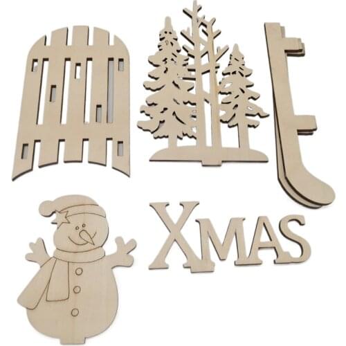 Christmas Wooden Ornaments Unfinished Set Tree Wood Craft Cutout Blank Christmas Tree Shape Cutout for Christmas Party DIY