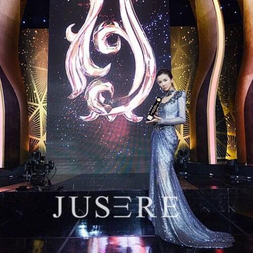 Blue grey color mermaid high collar long sleeves beading sequin lace up sweep train evening dress prom dress