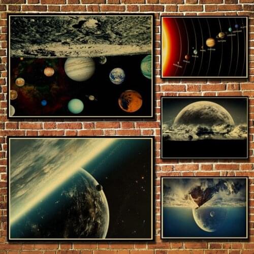 Earth Galaxy solar system vintage posters kraft paper bar decorative wall sticker classic paintings