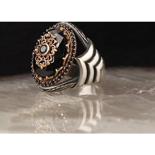 Zircone Traditional Turkish 925 Silver Mens Handmade Signet Rings Jewelry Gift From Turkey for Women Men