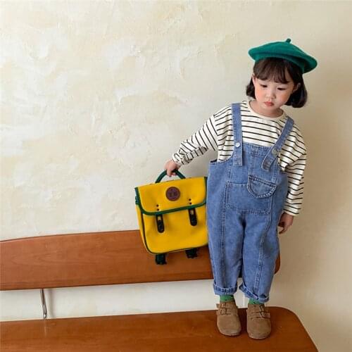 Autumn boys and girls fashion loose denim overalls unisex cotton casual oversized suspender trousers 1-7Y