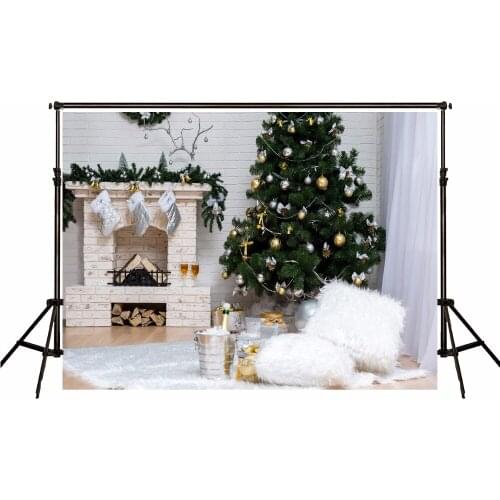 VinylBDS Christmas Backdrops photography Christmas Tree Toys Photographie Background White Fireplace Socks for Photo Studio