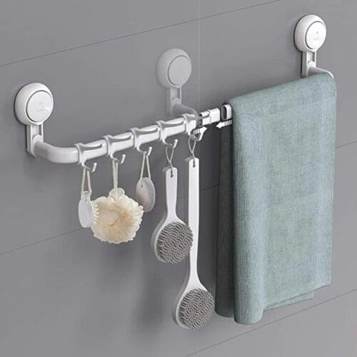 Suction cup towel rack perforated bathroom towel bar stainless steel shelf bathroom single rod telescopic towel hook drop ship