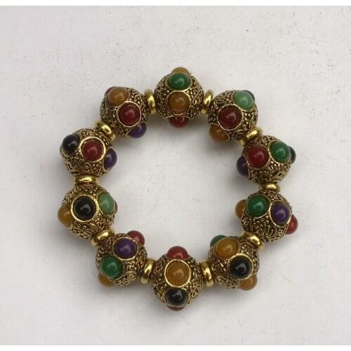 YIZHU CULTUER ART Collection Old China Cloisonne Bronze Carving Inlay Jewelry Bracelet Beads Family Decoration Gift