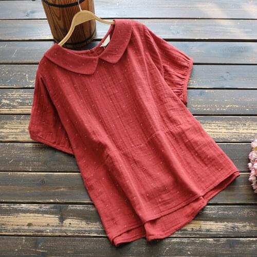 7788 Summer Women Blouse Japan Style Loose Peter Pan Collar Short Sleeve Tops Casual Pullover Shirts Women