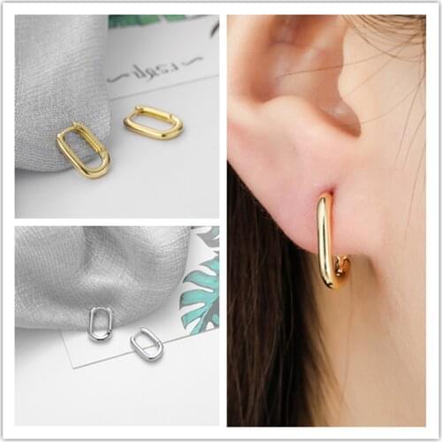 2021 New Silver Color Geometric Oval Small Hoop Earrings For Women Anti-Allergy Jewelry With S925 Stamp Gifts