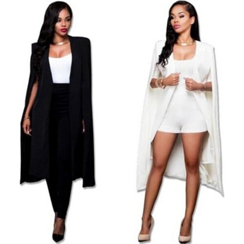 New Personalized Fashion Long Cloak Jacket Long V-Neck Women Coat Autumn Outerwear Coats Office Lady Jackets Black