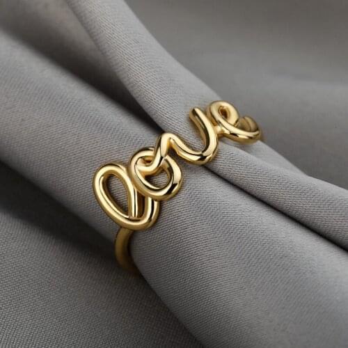 Trend Girl Womens Ring Couple Vintage Gold Silver Color Handwritten Letters Love Lovers Jewelry to Family Wedding Accessories