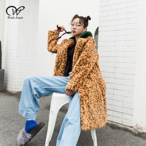 Winter faux rabbit fur coat women leopard coat winter fur jacket female thick warm long plush coat ladies green lapel teddy coat