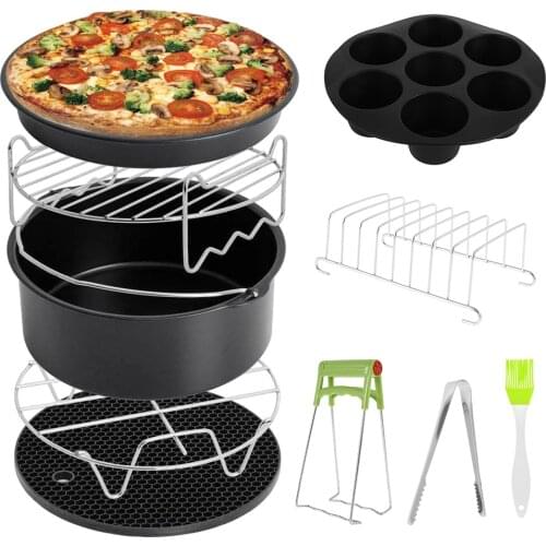 10 Pcs/set Air Fryer Accessories 7/8 Inch Baking Basket Pizza Plate Grill Pot Kitchen Cooking Tool Fit All Airfryer 3.2-5.8QT