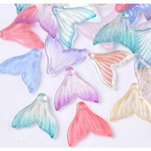 100pcs Transparent Spray Painted Glass Pendants Charms Mermaid Fishtail for Jewelry Making DIY Bracelet Necklace Handmade Decor