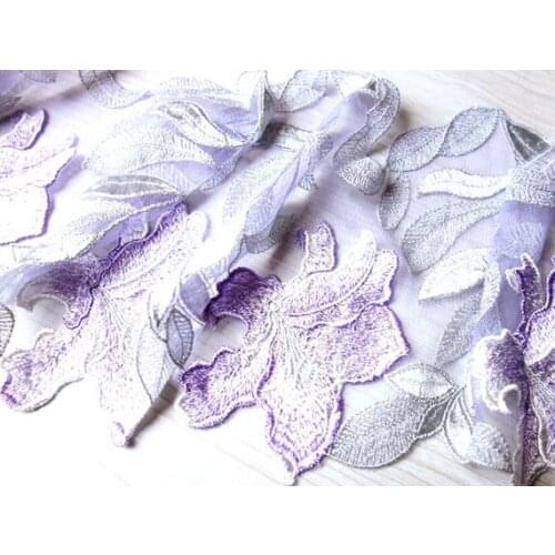 2 Colors Gorgeous Tulle Lace Trim Lily Flowers Embroidered Scalloped Tulle Lace 6.69 Inches Wide