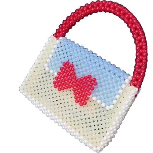 2021 Wholesale Summer Red Butterfly Buckle Knot Red Portable Blue Flip Beaded Bag Pearl Handbag Clutches