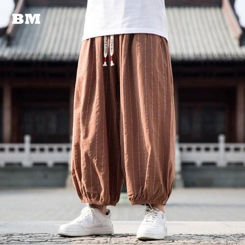 2021 Traditional Chinese Costume Hanfu Tai Chi Baggy Pants Fashion Oversized Bloomers Men Clothing Linen Plus Size Joggers