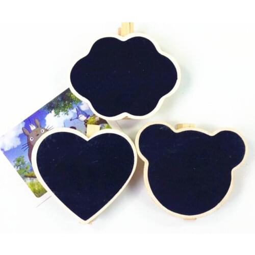 3pcs/lot New Shaped Mini Wood Blackboard With Wooden Clip For Restaurant Party Home Clothespins For Photo