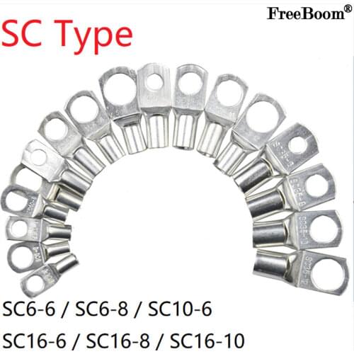 5pcs SC Type Wire Nose Terminal SC6 SC10 SC16 Bare Copper Battery Block Lugs Hole ID 6mm 8mm 10mm Crimp DTGA Cable End Connector