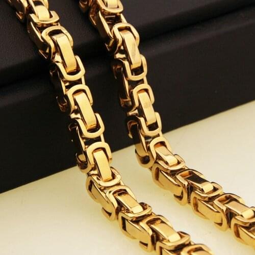 5/6/8MM Cool Unisexs 316L Stainless Steel Gold Color Byzantine Box Chain Men Women Necklace Or Bracelet New Arrive Punk 7"-40"