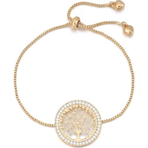 Tree Of Life Crystal Bracelets Rose Gold Adjustable Charm Bracelets Jewelry For Women Gifts Bijoux Collier