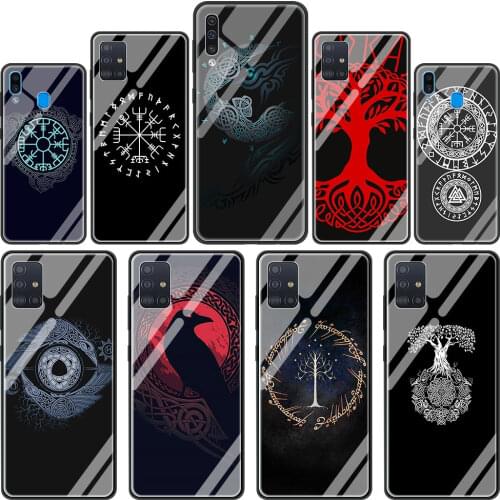 Viking Vegvisir Odin Nordic Glass Phone Case for Samsung Galaxy A51 A50 A71 5G A70 A31 A10 A21s A91 A40 M31 A30 A41 M51 Cover