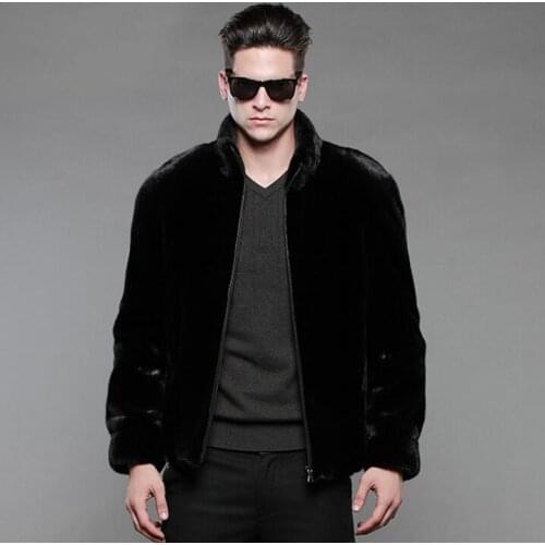 Black faux mink fur leather jacket mens warm fur leather short coat men stand collar loose jackets winter autumn thicken fashion