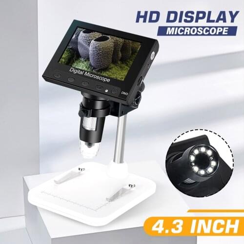 1000x2.0MP Magnifier USB Digital Electronic Microscope 4.3 Inch LCD Display VGA Microscope with 8 LED Stand for PCB Motherboard