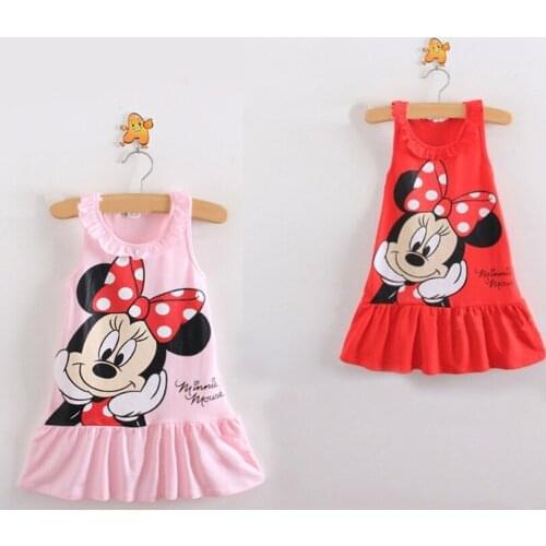 Disney 2-5Y Girls Clothing Summer Girl Dress Children Minnie Dress Round Neck Dress Girls Cotton Kids dress Children Clothes