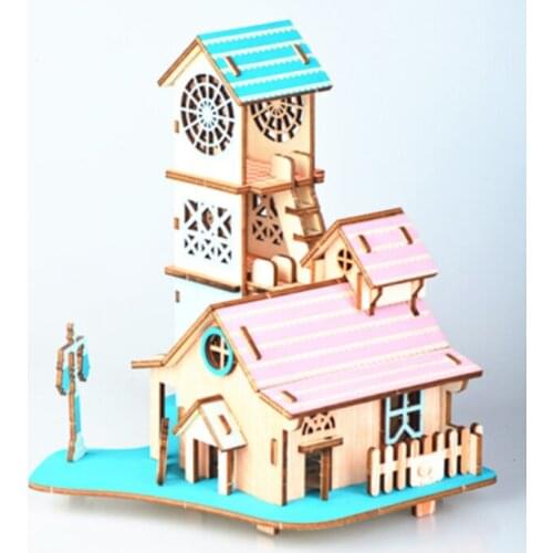 DIY Model toys 3D Wooden Puzzle-River bank levee house Wooden Kits Puzzle Game Assembling Toys Gift for Kids Adult P20