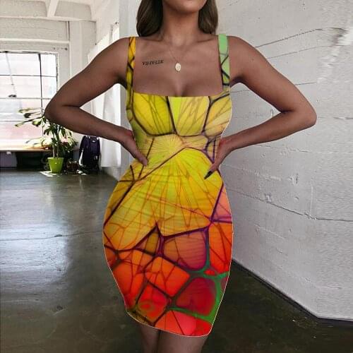 Giyu Brand Geometric Dress Women Psychedelic Vestido Sexy Vortex Halter Sleeveless Network 3d Print Womens Clothing Plus Size