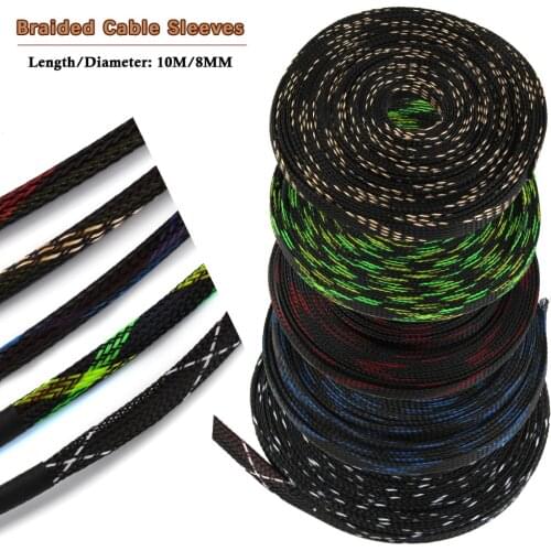10m 8mm Cable Sleeve Snakeskin Mesh Wire Wire Protecting Tight PET Nylon Braided Cable Sleeving Mesh Shock Expandable 150