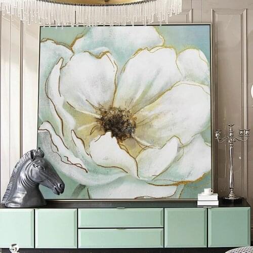 White Flower Painting Decor Hand Painted Oil Paintings Canvas Wall Art Abstract Wall Art Flower Pictures For Home Wall Decor