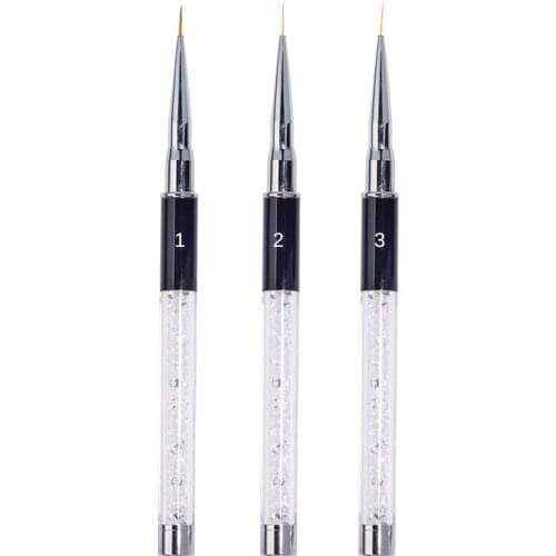 CHNRMJL 3Pcs/Set 7/9/11mm Crystal Acrylic Nail Art Brushes UV Gel Painting Drawing Liner Brush Nylon Pen Nails Manicure Tool Kit