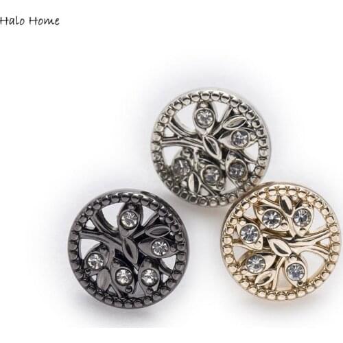 5pcs Tree Pattern With Rhinestones Round Metal Buttons Sewing Scrapbooking Clothing Gift Bag Craft Accessories Decorations 12mm