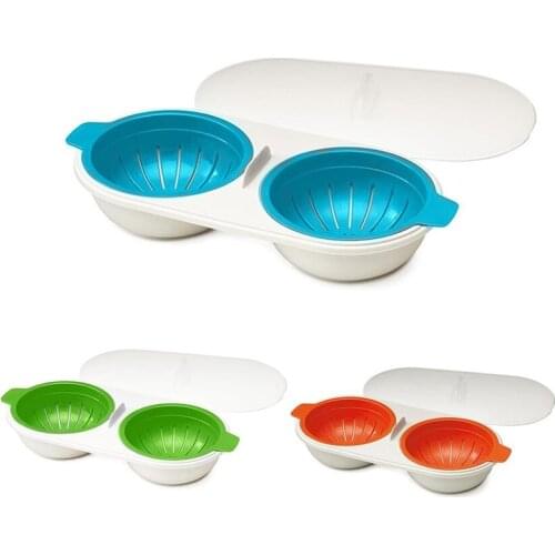 Kitchen Breakfast Steamed Egg Set Microwave Ovens Cooking Tools Double Cup Egg Boiler Microwave Egg Poacher Food Grade Cookware