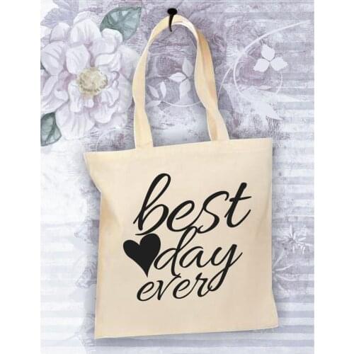 Best day ever graphic heart wedding party tote bags Canvas bag shopping bags Travel bag Cosmetic bag handbag cute with zipper